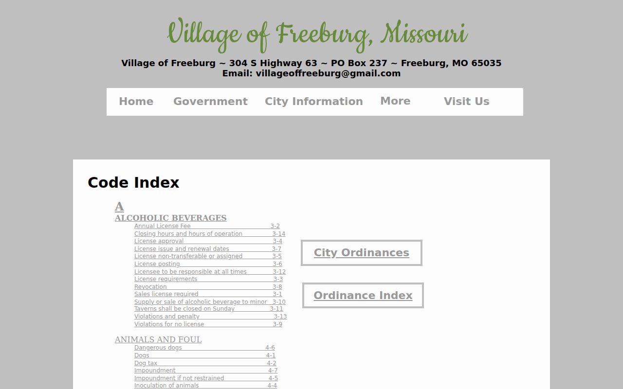 Freeburg criminal record ordinance topics on the official code index