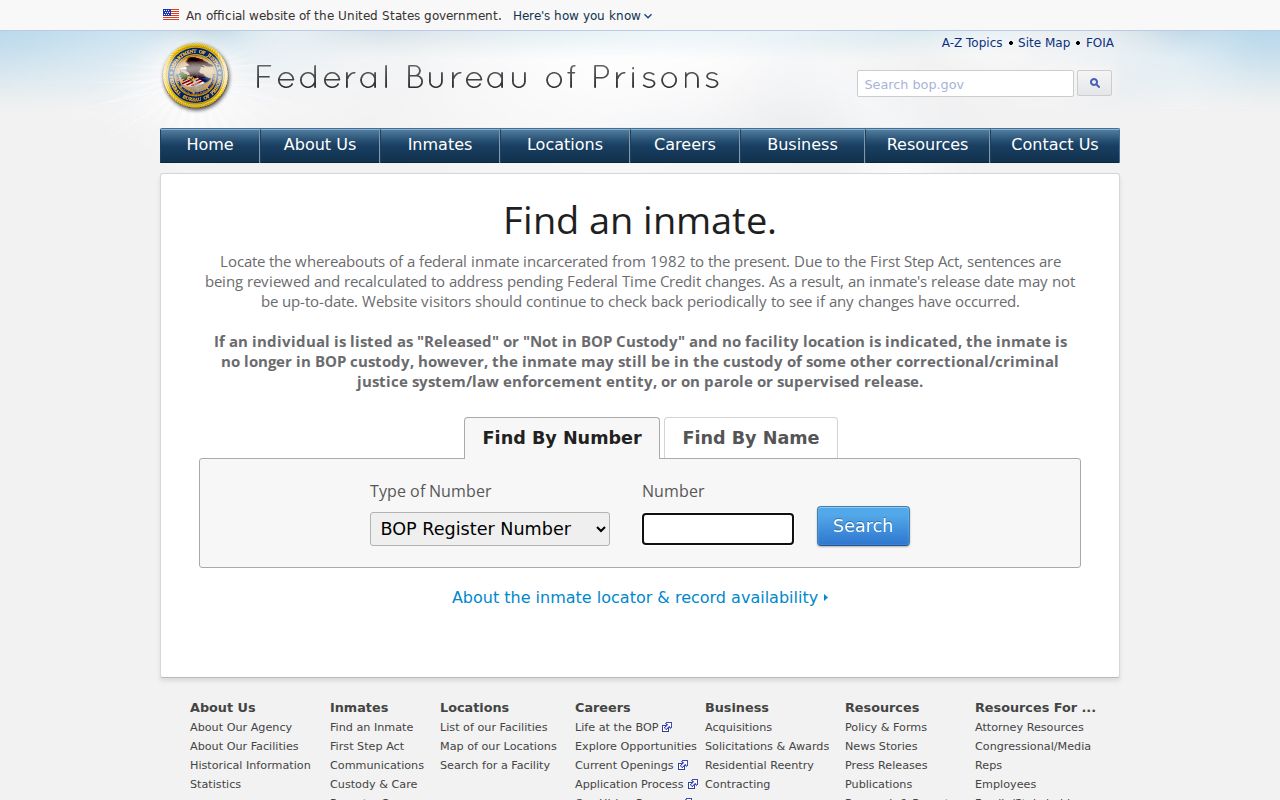 Osage County criminal history federal BOP inmate record locator
