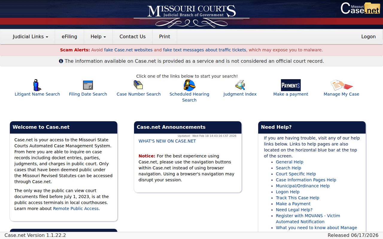 Osage County criminal court case search in Missouri Case.net