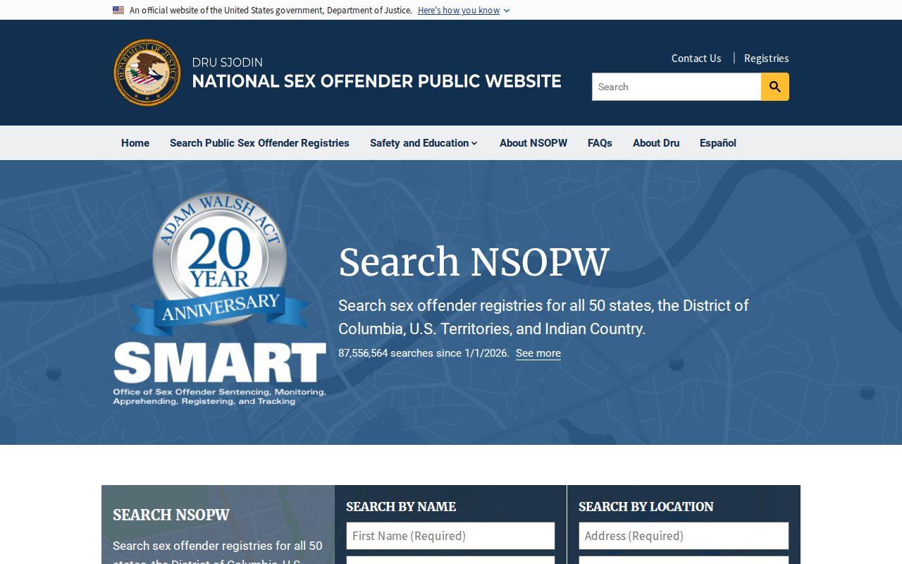 National registry search interface for an Osage County sex offender lookup